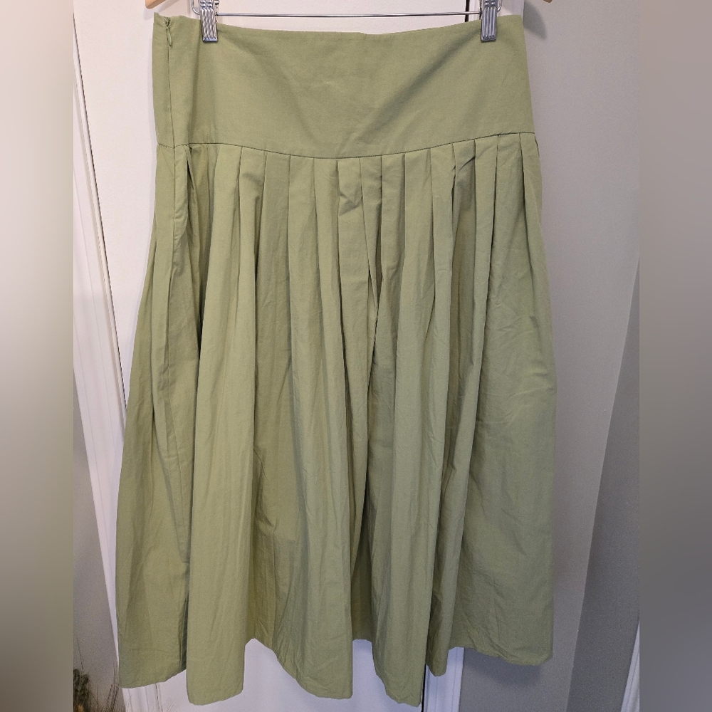 Zara Green Yoke Detail Pleated Skirt ZW Collection Size Large - Picture 12 of 16